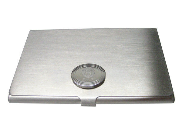 Silver Toned Oval Pendant Etched Shiba Inu Coin SHIB Cryptocurrency Blockchain Business Card Holder