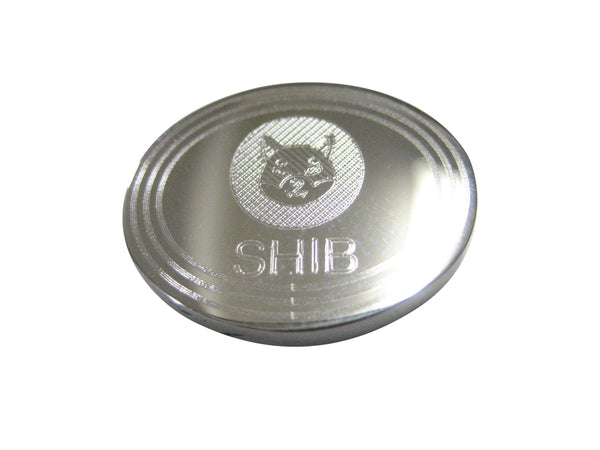 Silver Toned Oval Pendant Etched Shiba Inu Coin SHIB Cryptocurrency Blockchain Magnet