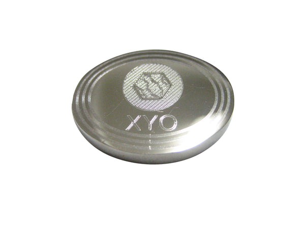 Silver Toned Oval Pendant Etched XYO Coin Cryptocurrency Blockchain Magnet