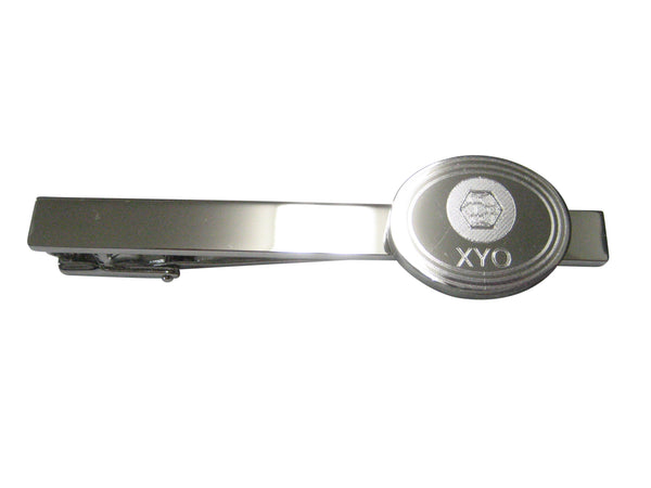 Silver Toned Oval Pendant Etched XYO Coin Cryptocurrency Blockchain Tie Clip