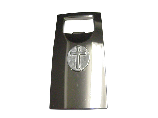Silver Toned Oval Religious Cross Bottle Opener