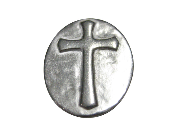 Silver Toned Oval Religious Cross Magnet