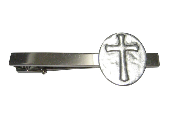 Silver Toned Oval Religious Cross Tie Clip