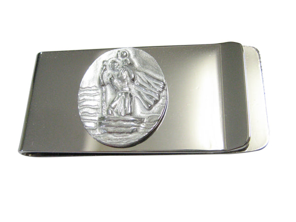 Silver Toned Oval Saint Christopher Money Clip
