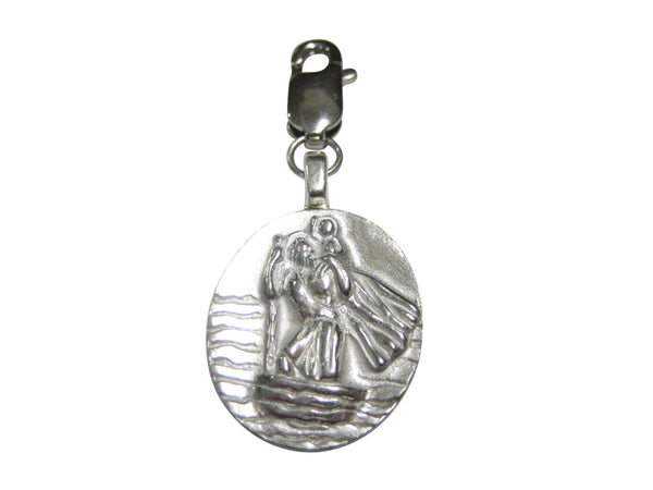 Silver Toned Oval Saint Christopher Pendant Zipper Pull Charm