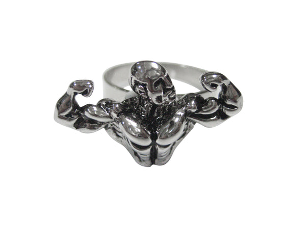 Silver Toned Powerlifting Body Builder Adjustable Size Fashion Ring