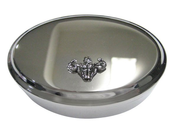 Silver Toned Powerlifting Body Builder Oval Trinket Jewelry Box
