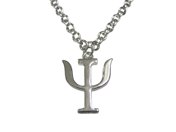 Silver Toned Psi Psychology Symbol Pendant Necklace