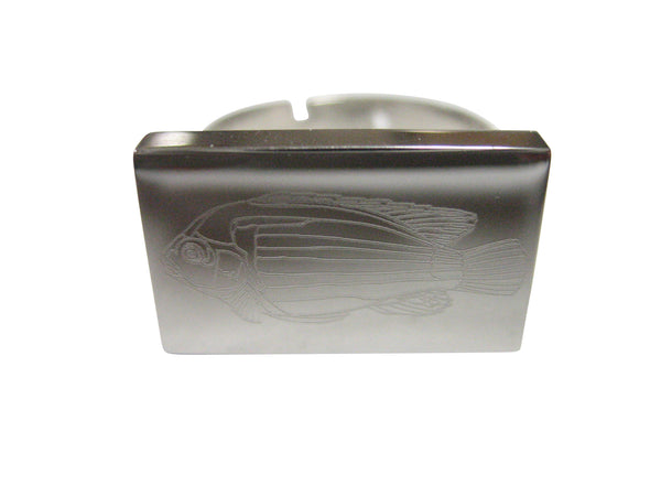 Silver Toned Rectangular Etched African Cichlid Fish Adjustable Size Fashion Ring