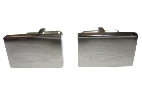 Silver Toned Rectangular Etched African Cichlid Fish Cufflinks