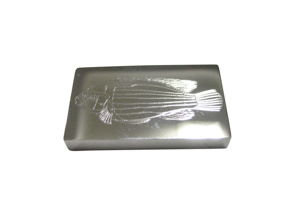 Silver Toned Rectangular Etched African Cichlid Fish Magnet