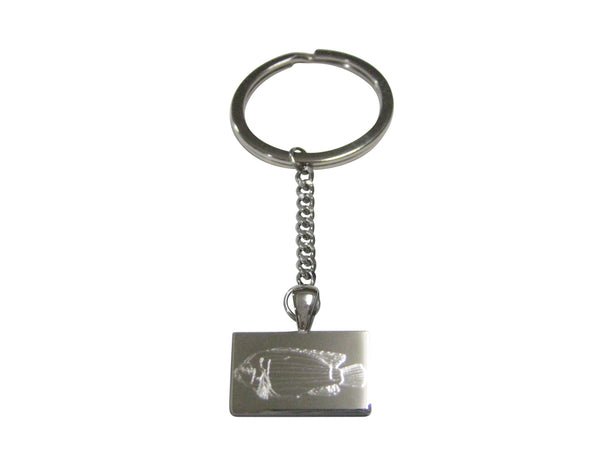 Silver Toned Rectangular Etched African Cichlid Fish Pendant Keychain