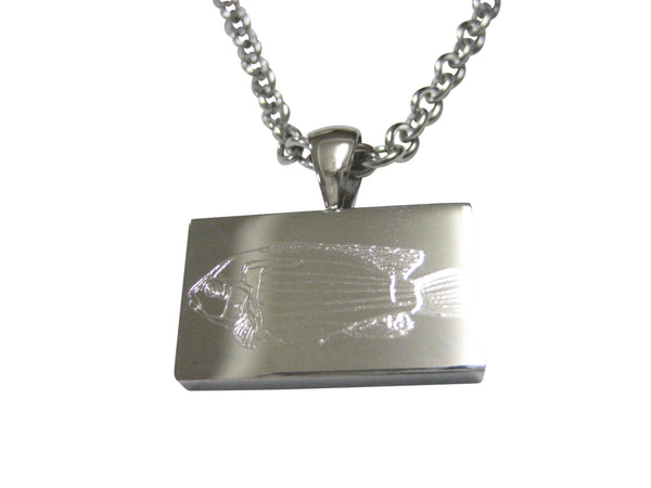 Silver Toned Rectangular Etched African Cichlid Fish Pendant Necklace