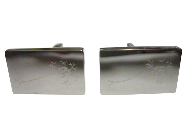 Silver Toned Rectangular Etched Anatomical Neuron Nerve Cell Cufflinks