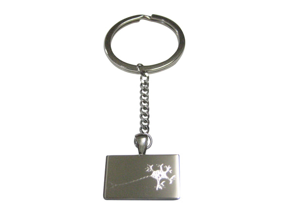 Silver Toned Rectangular Etched Anatomical Neuron Nerve Cell Pendant Keychain