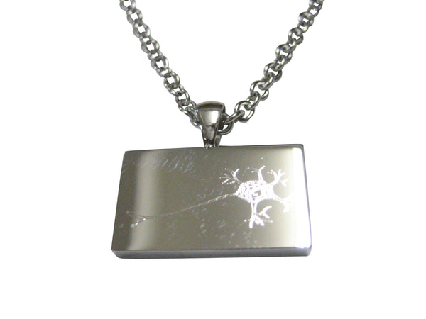 Silver Toned Rectangular Etched Anatomical Neuron Nerve Cell Pendant Necklace