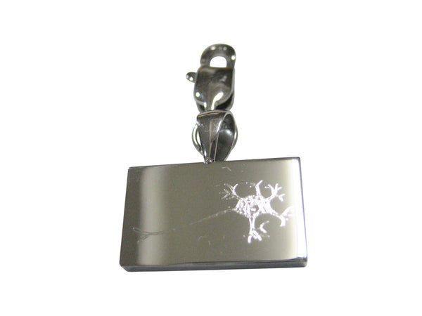 Silver Toned Rectangular Etched Anatomical Neuron Nerve Cell Pendant Zipper Pull Charm