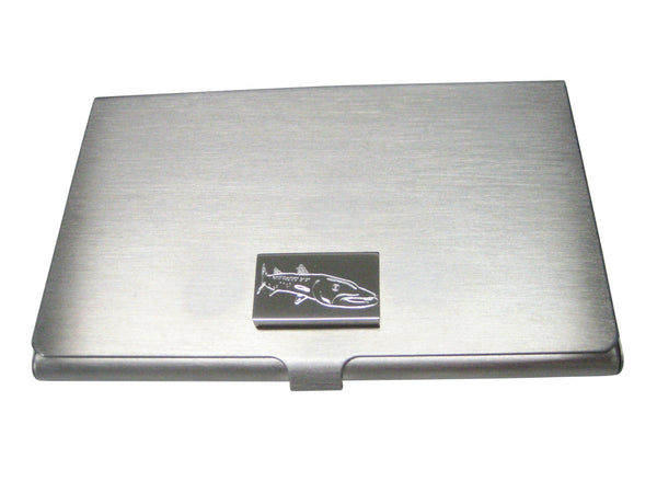 Silver Toned Rectangular Etched Barracuda Fish Business Card Holder
