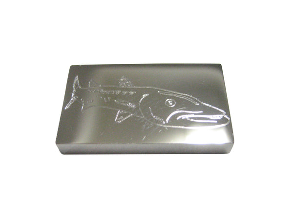 Silver Toned Rectangular Etched Barracuda Fish Magnet