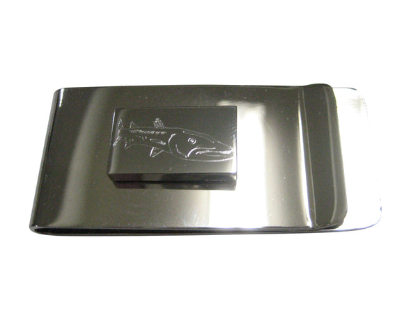 Silver Toned Rectangular Etched Barracuda Fish Money Clip