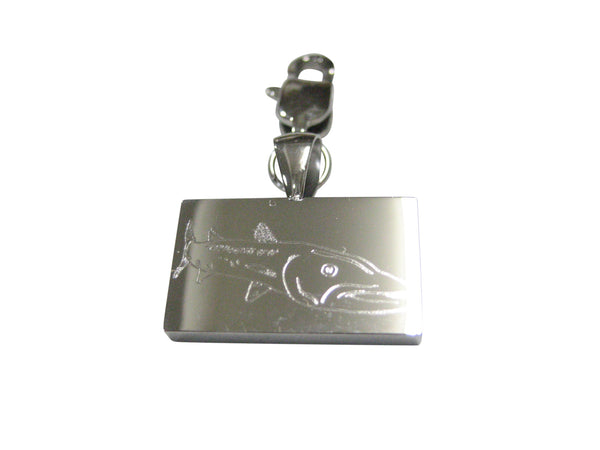 Silver Toned Rectangular Etched Barracuda Fish Pendant Zipper Pull Charm