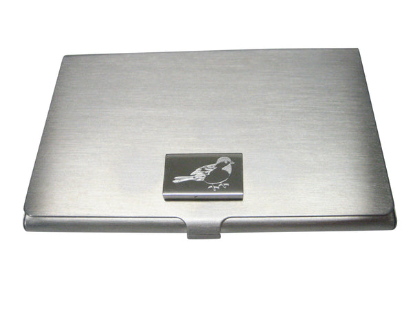 Silver Toned Rectangular Etched Chickadee Bird Business Card Holder