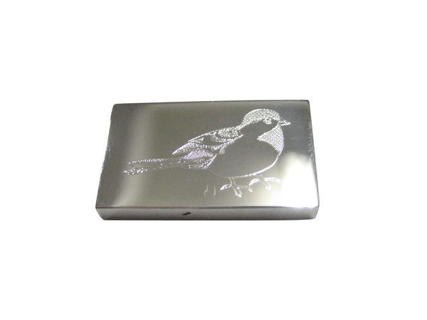 Silver Toned Rectangular Etched Chickadee Bird Magnet