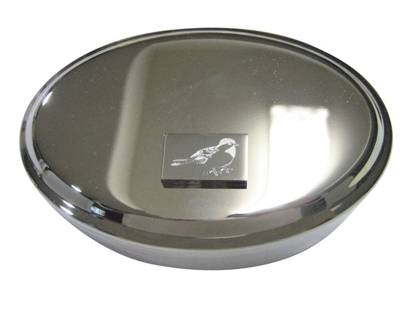 Silver Toned Rectangular Etched Chickadee Bird Oval Trinket Jewelry Box