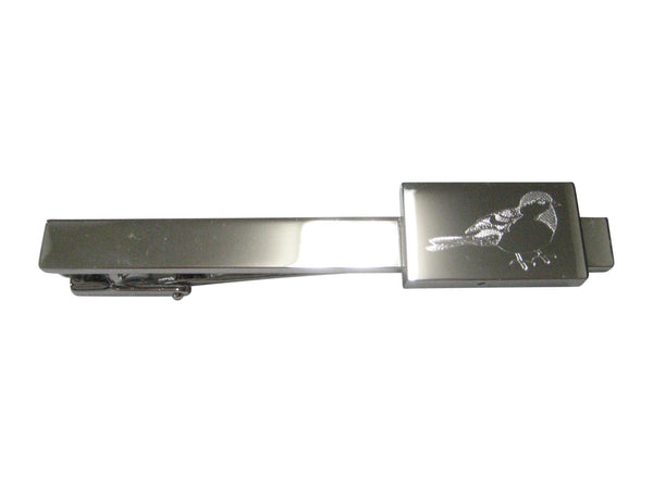 Silver Toned Rectangular Etched Chickadee Bird Tie Clip