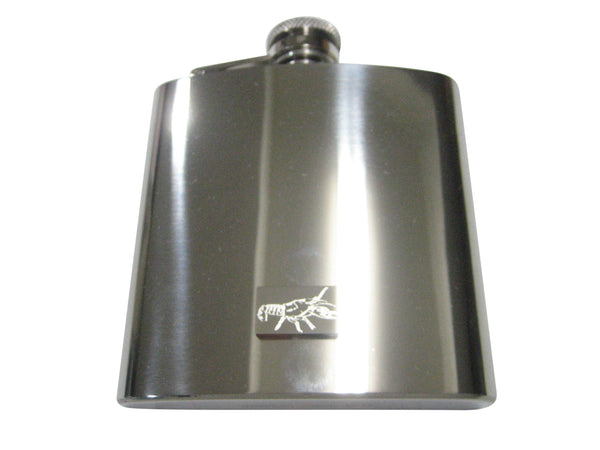 Silver Toned Rectangular Etched Crayfish Crawfish Crawdad 6oz Flask