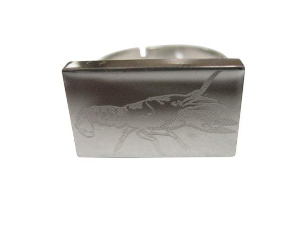 Silver Toned Rectangular Etched Crayfish Crawfish Crawdad Adjustable Size Fashion Ring
