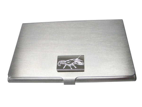 Silver Toned Rectangular Etched Crayfish Crawfish Crawdad Business Card Holder
