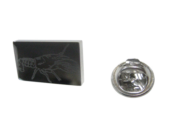 Silver Toned Rectangular Etched Crayfish Crawfish Crawdad Lapel Pin