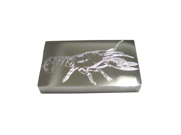 Silver Toned Rectangular Etched Crayfish Crawfish Crawdad Magnet
