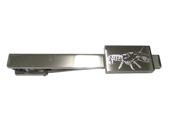 Silver Toned Rectangular Etched Crayfish Crawfish Crawdad Tie Clip