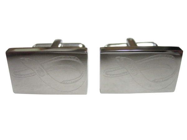 Silver Toned Rectangular Etched Eel Fish Cufflinks
