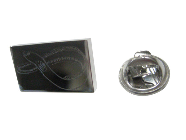 Silver Toned Rectangular Etched Eel Fish Lapel Pin