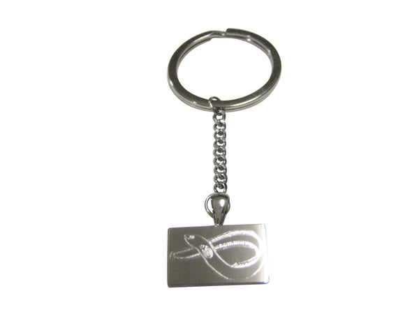 Silver Toned Rectangular Etched Eel Fish Pendant Keychain
