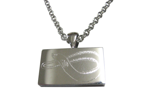 Silver Toned Rectangular Etched Eel Fish Pendant Necklace
