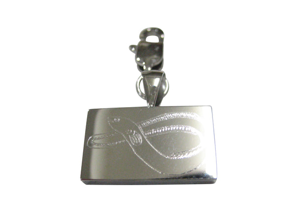 Silver Toned Rectangular Etched Eel Fish Pendant Zipper Pull Charm