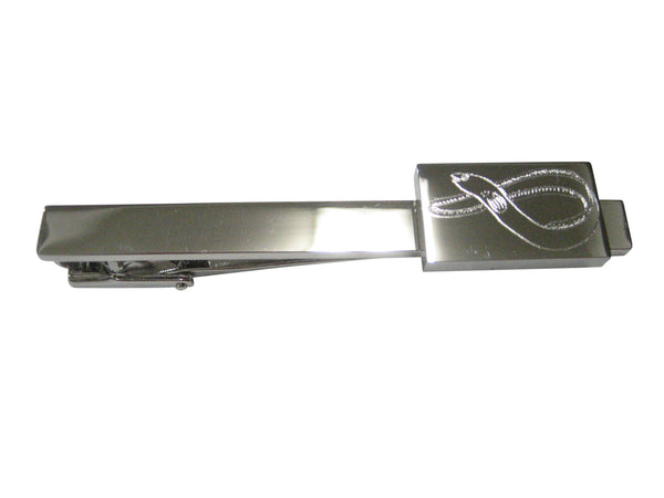 Silver Toned Rectangular Etched Eel Fish Tie Clip