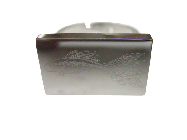 Silver Toned Rectangular Etched Guppy Fish Adjustable Size Fashion Ring