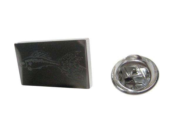 Silver Toned Rectangular Etched Guppy Fish Lapel Pin