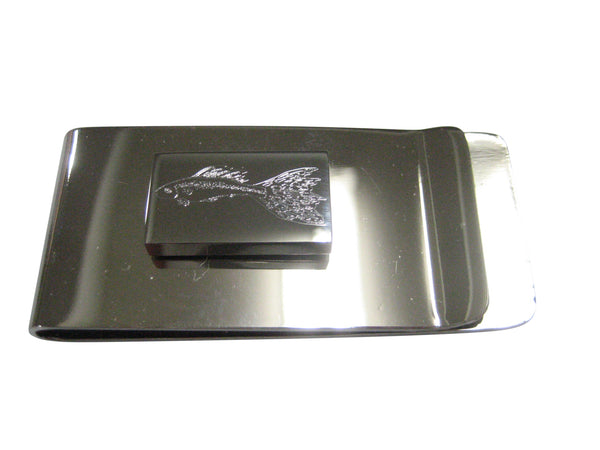 Silver Toned Rectangular Etched Guppy Fish Money Clip