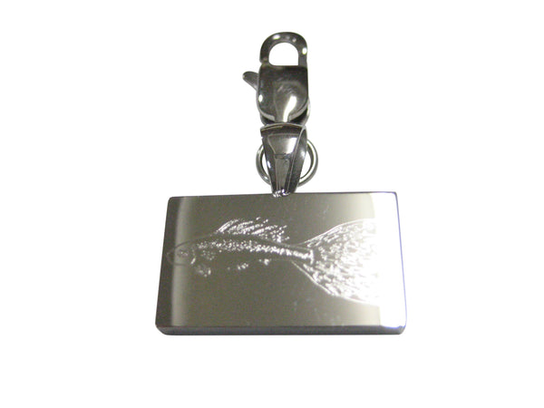 Silver Toned Rectangular Etched Guppy Fish Pendant Zipper Pull Charm