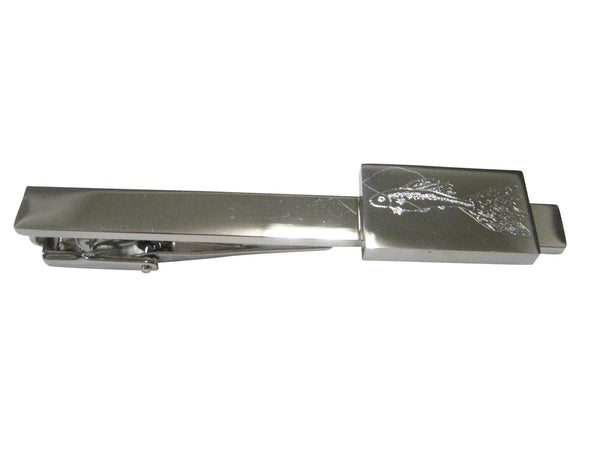 Silver Toned Rectangular Etched Guppy Fish Tie Clip