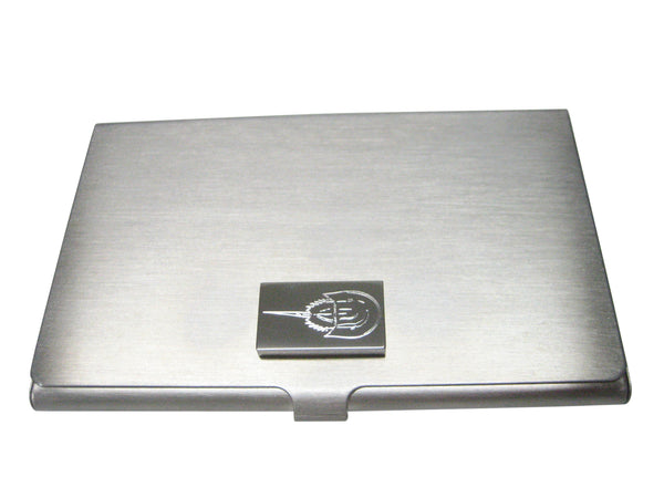 Silver Toned Rectangular Etched Horseshoe Crab Business Card Holder