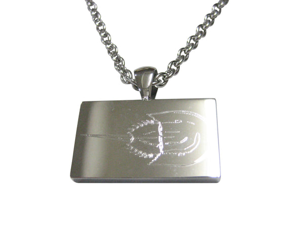 Silver Toned Rectangular Etched Horseshoe Crab Pendant Necklace