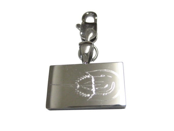 Silver Toned Rectangular Etched Horseshoe Crab Pendant Zipper Pull Charm