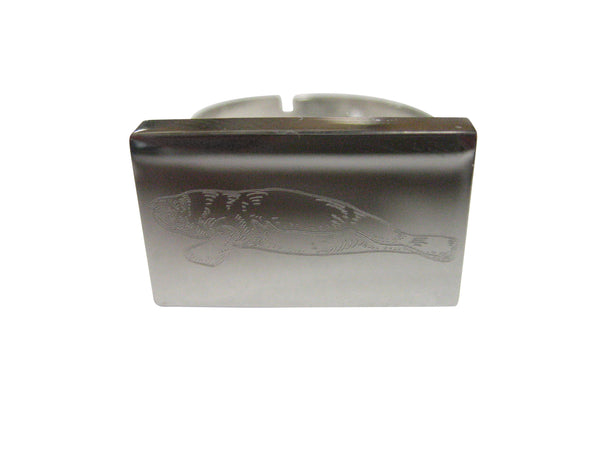 Silver Toned Rectangular Etched Manatee Adjustable Size Fashion Ring